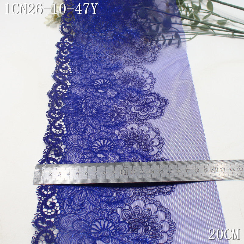 FREEDOMBEAUTY | [1Pack] Royal blue mesh bright retro silver thread pattern water-soluble lace, dance dress home lace accessories