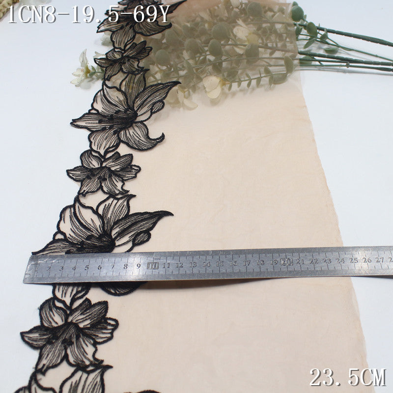 【1Pack】-Freedombeauty | Classic multi-color unilateral lily flower mesh embroidery lace 22.5cm clothing accessories DIY accessories