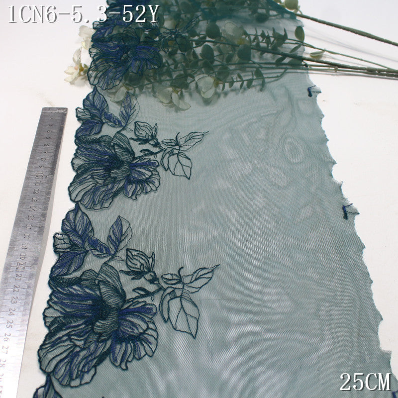 FREEDOMBEAUTY | Black and green light mesh retro large flower embroidered lace clothing cheongsam home lace accessories