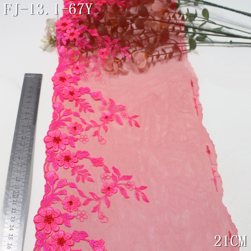 FREEDOMBEAUTY | [1pack] Rose red mesh yarn exquisite three-dimensional flower embroidery lace, festive wedding clothes Hanfu handmade lace accessories