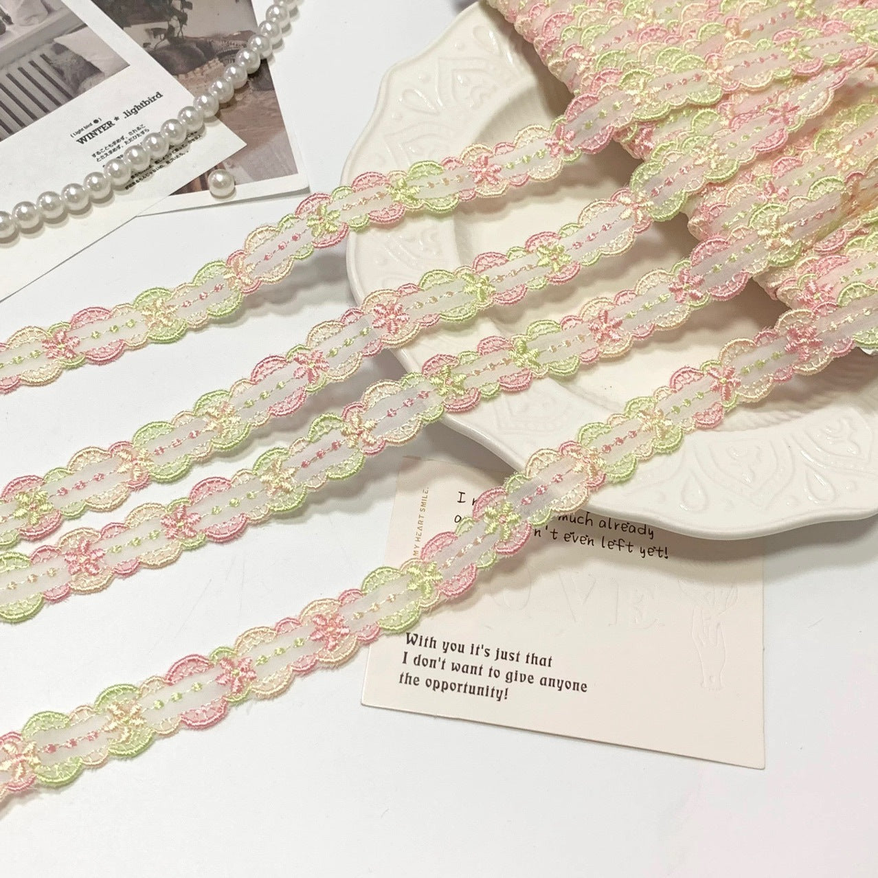 FREEDOMBEAUTY | Spot Macaron Chiffon Embroidery Lace Accessories Decorative Design DIY Fabric Clothing