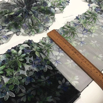 FREEDOMBEAUTY | Spot black green light gray champagne retro printing embroidery mesh lace lace accessories design