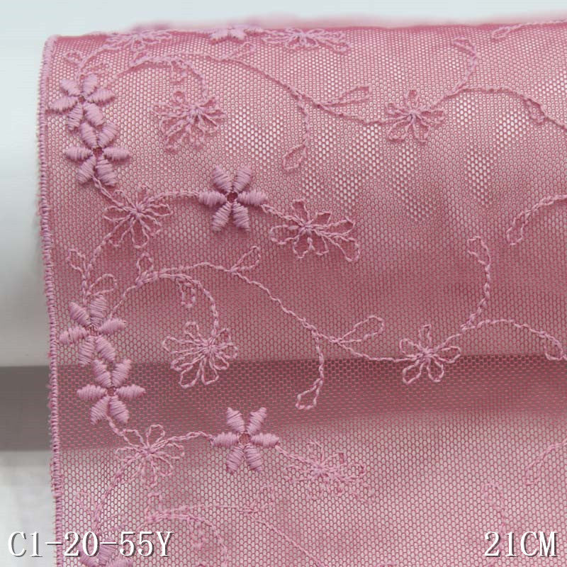 FREEDOMBEAUTY | Rose pink mesh embroidery lace, polyester thread exquisite small floral 21cm accessories wholesale handmade children's clothing