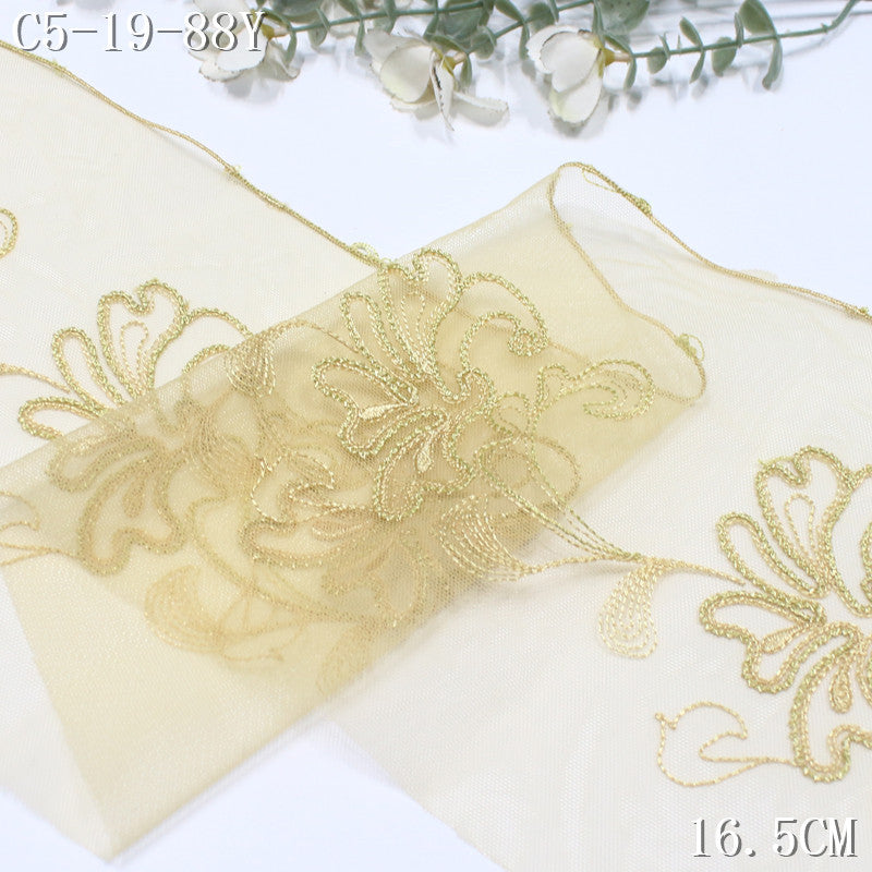 FREEDOMBEAUTY | Sand yellow national style flower roll grass pattern mesh embroidery lace, clothing home curtain lace accessories
