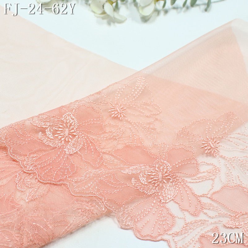 FREEDOMBEAUTY |  Gentle Romantic Double Layer Flower Pink Mesh Embroidered Lace 23cm Underwear Wedding Dress Lace Accessories
