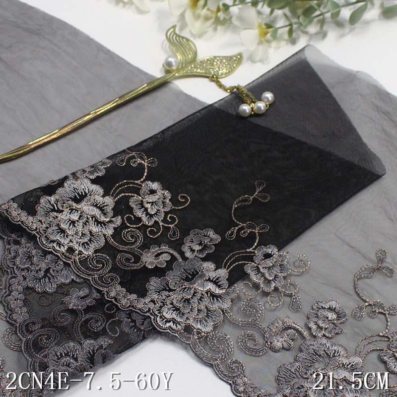 FREEDOMBEAUTY | Classic Black Gold Thread Flower Mesh Embroidery Lace 21cm Clothing Home Textiles Lace Accessories