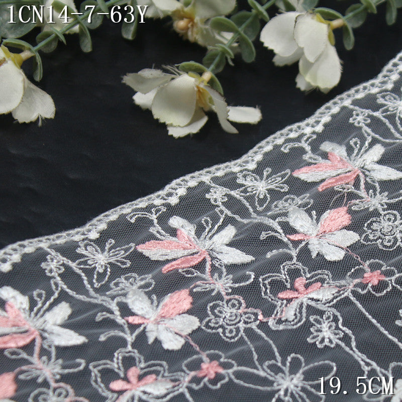 【1Pack】-Freedombeauty | French small fresh white mesh pink flower cluster texture embroidery lace 19.5cm veil jewelry accessories