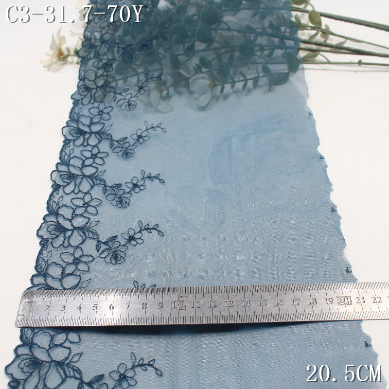 FREEDOMBEAUTY | Antique smoke cyan embroidery lace light mesh flower 20.5cm clothing home textile accessories