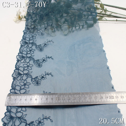 FREEDOMBEAUTY | Antique smoke cyan embroidery lace light mesh flower 20.5cm clothing home textile accessories