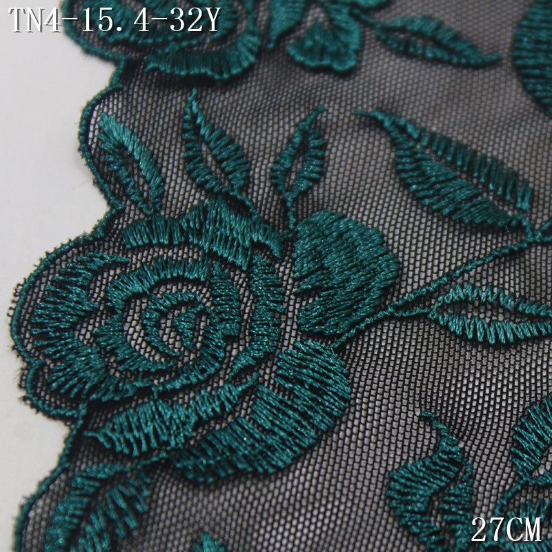 【1Pack】-Freedombeauty | Red and green mesh yarn full polyester thread flower plant elastic embroidery lace 27cm clothing accessories DIY accessories