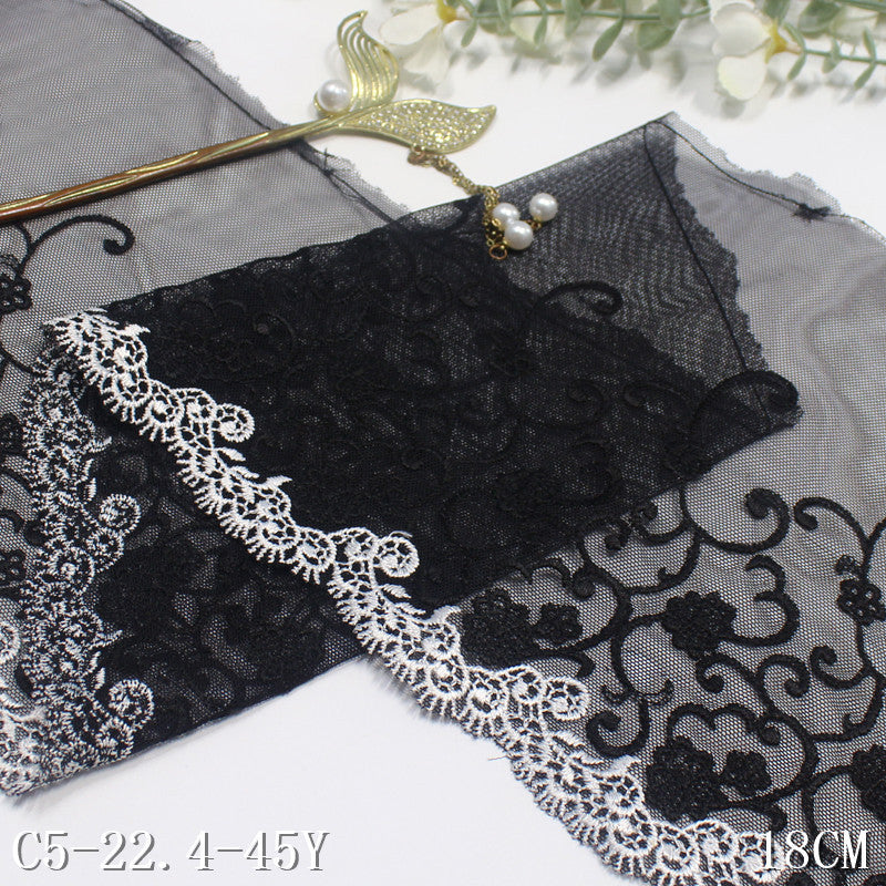FREEDOMBEAUTY | Black and white French retro pattern mesh embroidery lace 24cm dress neckline lace accessories