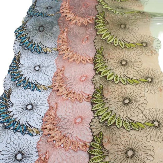 FREEDOMBEAUTY | [1Pack] Three-color mesh national style unilateral large daisy embroidery lace 23cm clothing accessories lace accessories