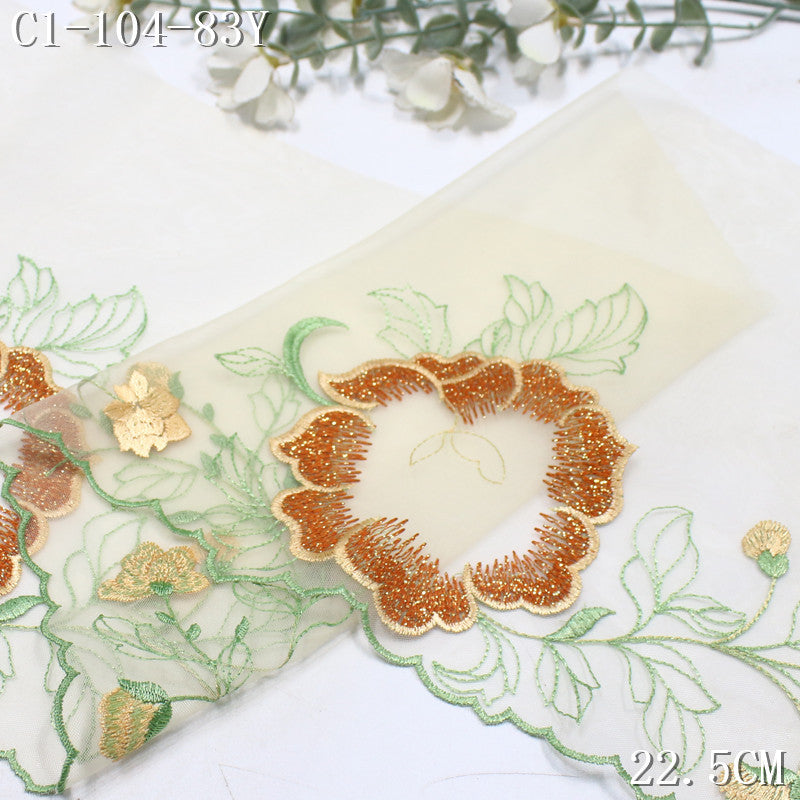 FREEDOMBEAUTY | Chinese classical silver thread petal circle branches and leaves mesh embroidery lace, Hanfu cheongsam lace DIY