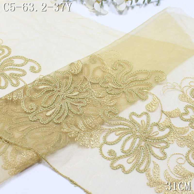 FREEDOMBEAUTY | Sand yellow national style flower roll grass pattern mesh embroidery lace, clothing home curtain lace accessories