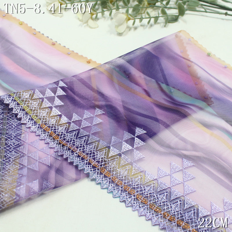 FREEDOMBEAUTY | Fantasy Asian print mesh yarn embroidery lace silver thread triangle 22cm clothing home textile lace accessories