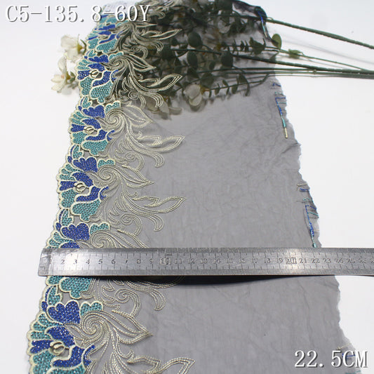 FREEDOMBEAUTY |  Classical National Style Silver Thread Roll Grass Phoenix Feather Mesh Embroidery Lace, Hanfu Ancient Dress Lace Accessories