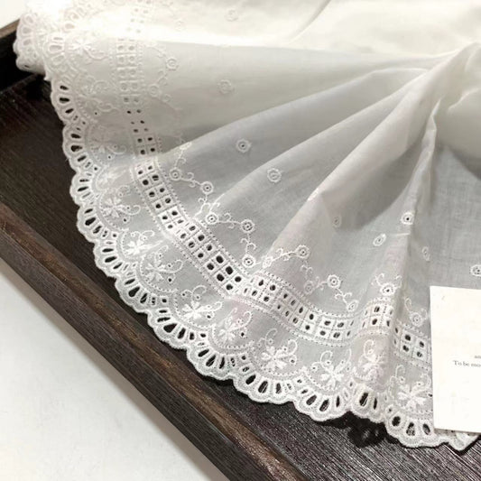 FREEDOMBEAUTY | Spot black and white hollow retro cotton cloth embroidery lace width 45CM clothing bedding design DIY fabric