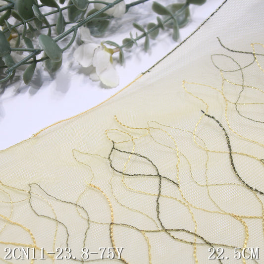 FREEDOMBEAUTY | Yellow light mesh multi-wavy line embroidery lace, clothing DIY accessories lace