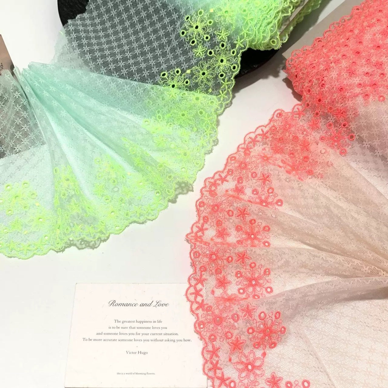 FREEDOMBEAUTY | Bright pink green hollow embroidery jacquard lace lace accessories decorative design DIY
