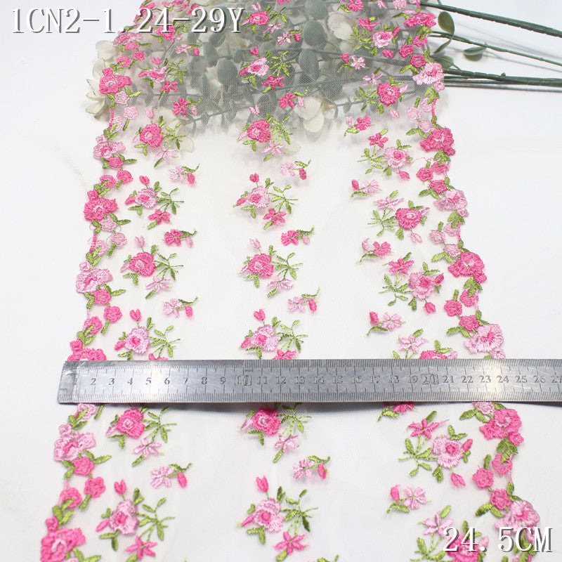 FREEDOMBEAUTY | [1Pack] Pink and green mesh embroidery lace pastoral small floral, clothing skirt decoration DIY lace accessories