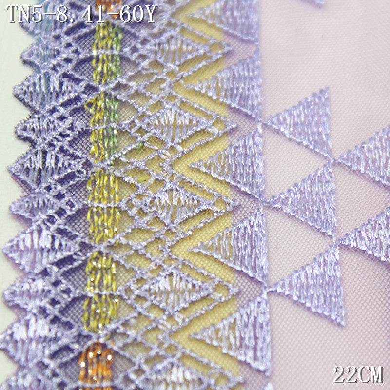 FREEDOMBEAUTY | Fantasy Asian print mesh yarn embroidery lace silver thread triangle 22cm clothing home textile lace accessories