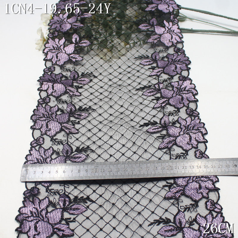 FREEDOMBEAUTY | Two-color plaid mesh bilateral purple flower embroidery lace 26cm clothing curtain lace accessories