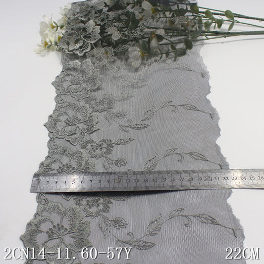 FREEDOMBEAUTY | [1Pack] Charcoal gray mesh retro polyester thread flower embroidery lace 22cm clothing home textile lace accessories