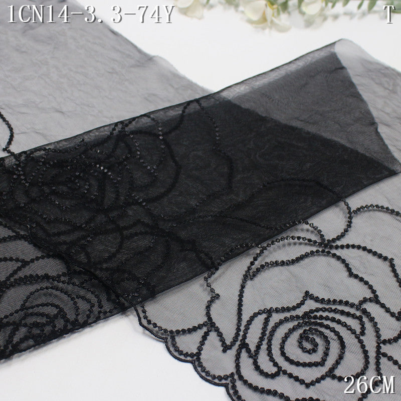 FREEDOMBEAUTY | Simple three-color mesh yarn half-width rose pattern embroidery lace 21cm clothing accessories lace accessories