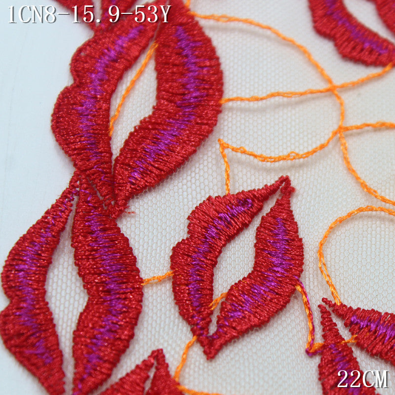 【1Pack】-Freedombeauty | Embroidery lace flame red lips love fashion light mesh 26cm underwear clothing DIY lace accessories