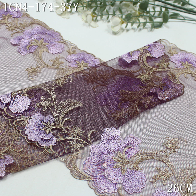 【1Pack】-Freedombeauty | Three-color mesh embroidery lace high-end elegant bilateral exquisite flower 26cm underwear clothing DIY accessories