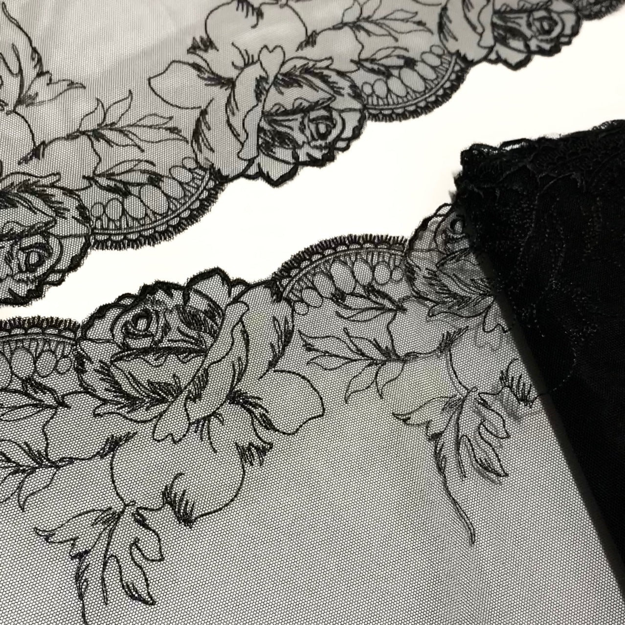 FREEDOMBEAUTY | Spot black rose embroidered mesh lace accessories decorative fabric design DIY clothing