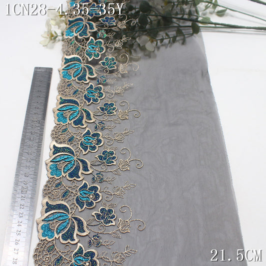 FREEDOMBEAUTY | [1Pack] Black mesh delicate silver thread crabapple embroidery lace 21cm haute couture dress lace accessories