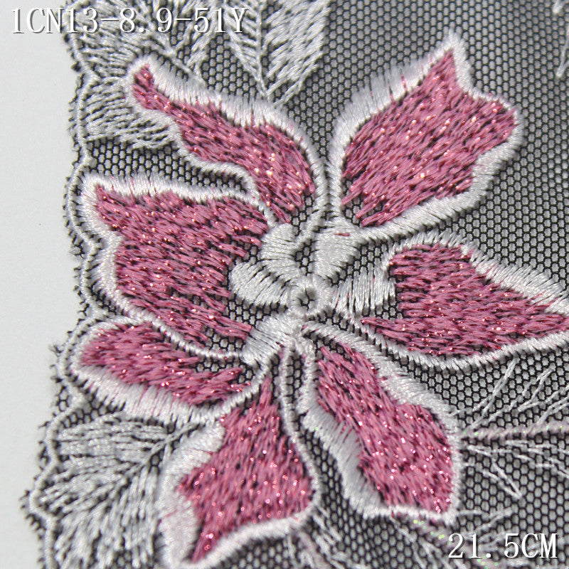 FREEDOMBEAUTY | [1Pack] Black mesh classic silver thread flower spike embroidery lace 21.5cm performance clothing dress up lace accessories