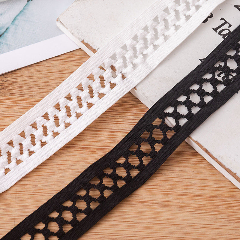 FREEDOMBEAUTY | Manufacturer supplies 2cm hollow knitted elastic elastic band, clothing accessories decorative webbing black and white spot