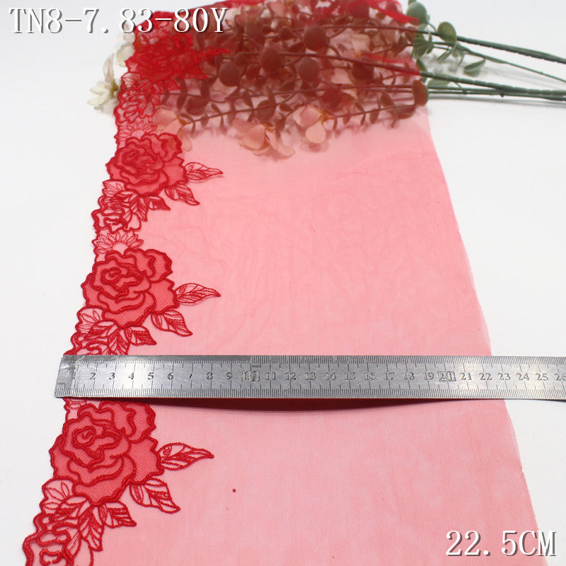 FREEDOMBEAUTY | Red rose flower light mesh embroidery lace, wedding headgear underwear lace accessories