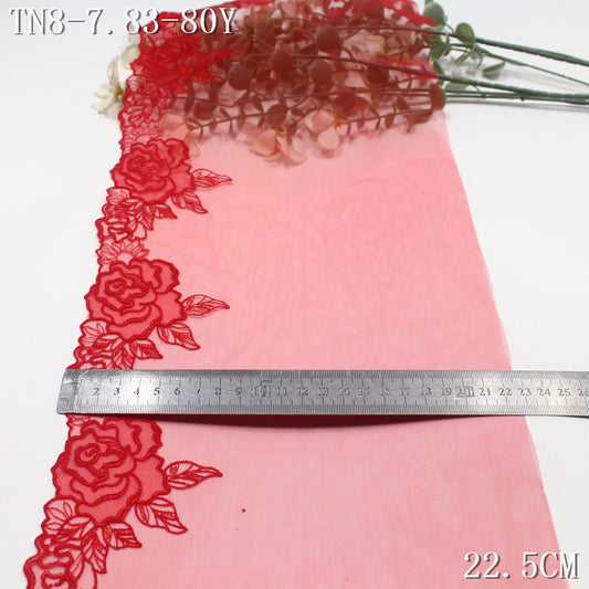 FREEDOMBEAUTY | Red rose flower light mesh embroidery lace, wedding headgear underwear lace accessories