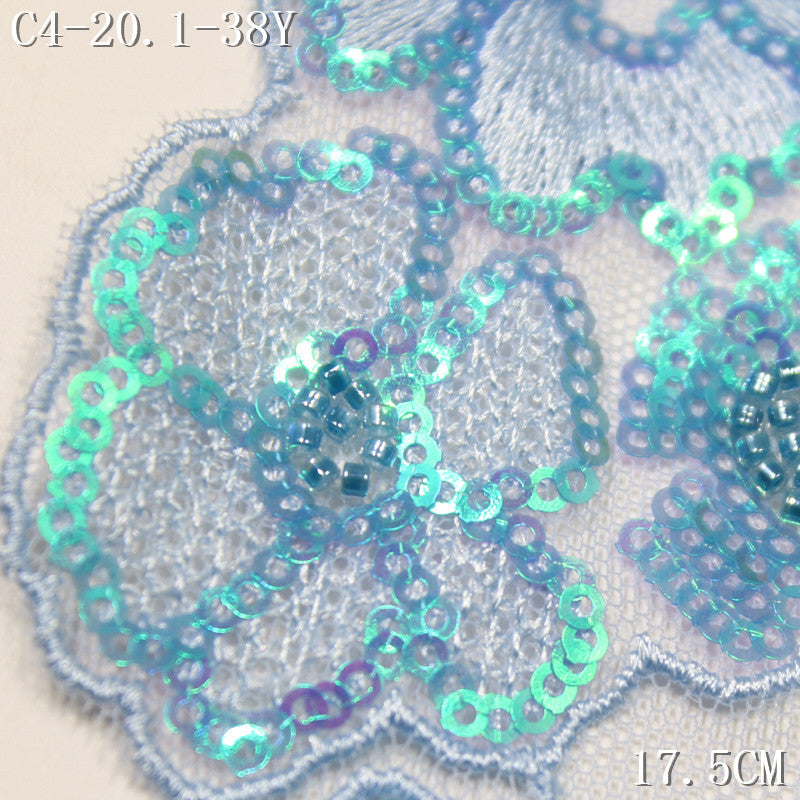 FREEDOMBEAUTY |  Dream Wonderland Bead Sequined Flower Light Blue Mesh Embroidery Lace, Dress Decoration DIY Lace Accessories