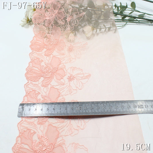 FREEDOMBEAUTY |  Gentle Romantic Double Layer Flower Pink Mesh Embroidered Lace 23cm Underwear Wedding Dress Lace Accessories
