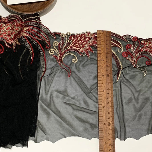 FREEDOMBEAUTY | Spot black and red elastic mesh embroidery lace accessories decorative design DIY