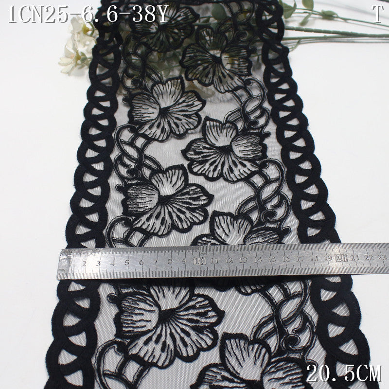 FREEDOMBEAUTY | Vintage black bilateral large flower mesh embroidery lace, pajamas lace accessories DIY