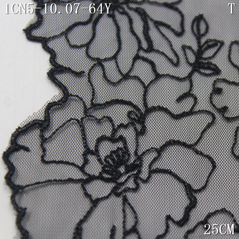 【1Pack】-Freedombeauty | Black mesh embroidery lace bilateral tracing plant flower 25cm clothing jewelry home textile DIY accessories