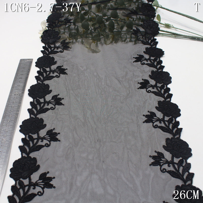 FREEDOMBEAUTY | Modern Black Mesh Bilateral Fabric Flower Embroidery Lace 26cm Light Transparent Women's Home Textile Accessories