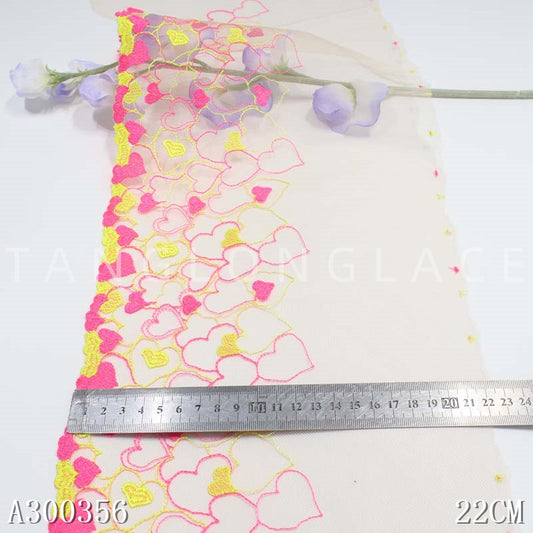 FREEDOMBEAUTY | [1pack] Boutique apricot mesh yellow pink color matching love embroidery lace 22cm clothing accessories handmade accessories
