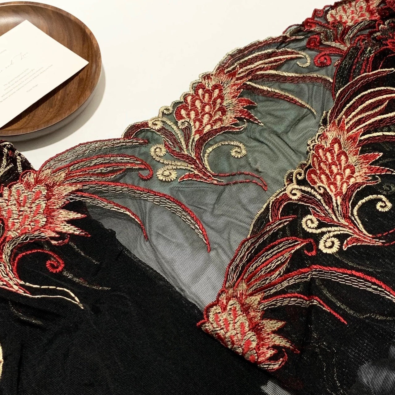 FREEDOMBEAUTY | Spot black and red elastic mesh embroidery lace accessories decorative design DIY