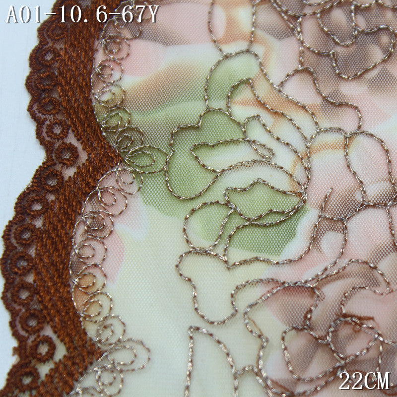 FREEDOMBEAUTY | Gold thread printed mesh embroidery lace retro pattern 23cm classical clothing cheongsam lace accessories