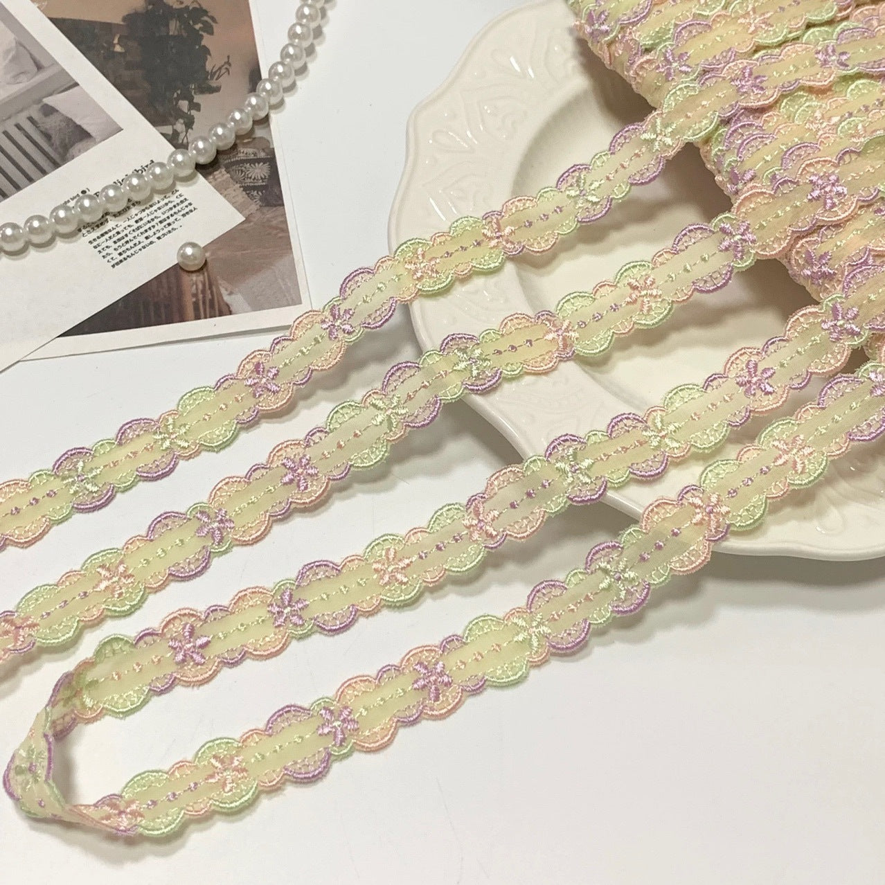 FREEDOMBEAUTY | Spot Macaron Chiffon Embroidery Lace Accessories Decorative Design DIY Fabric Clothing