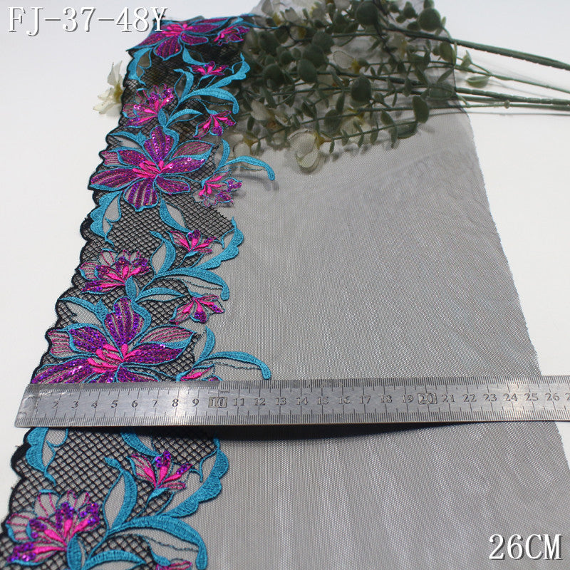 【1Pack】-Freedombeauty | European and American personalized black mesh sequins purple and blue exquisite flower embroidery 26cm erotic underwear clothing accessories