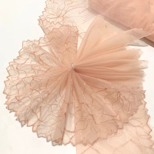 FREEDOMBEAUTY | In Stock Champagne Pink Sparkling Vintage Embroidered Mesh Lace Accessories DIY Decorative Design