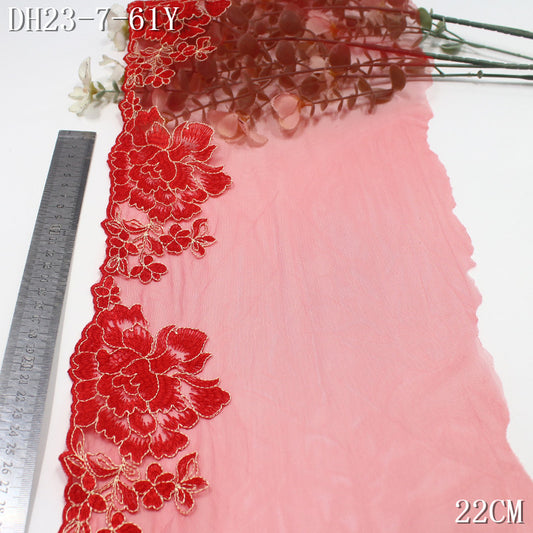 FREEDOMBEAUTY | Big red Chinese festive exquisite flower mesh embroidery lace, wedding cheongsam lace accessories DIY