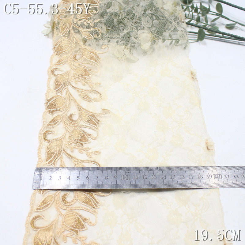 FREEDOMBEAUTY | [1Pack] Luxury light lace mesh silver thread bud embroidery lace, classical dress skirt trim accessories DIY
